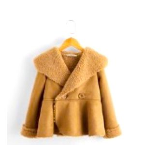 Girls SHEIN faux suede hooded peacoat with peplum waist. Size 9. Worn once.